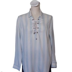 RAILS Striped Blouse with Criss Cross Neck